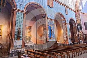 Interior detail and architecture church of Saint Firmin in ancient walled French town photo