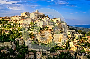 Gordes medieval village sunset view, France photo