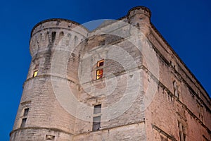 Gordes tower detail in the old town by night Vaucluse Provence-Alpes-Cote-d`Azur France