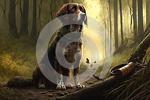 Gordon dog hunting in forest. Generative AI