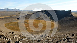 Gore at the bottom of the crater of a volcano that has been extinguished