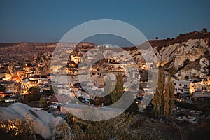 Goreme city at night in Cappadocia, Central Anatolia