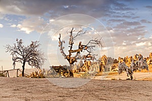 Goreme, Turkey - September 23, 2015: Tree Of Wishes with clay pots in Cappadocia. Nevsehir Province, Cappadocia, Turkey