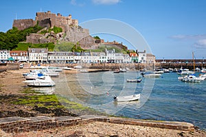 Gorey harbour and Mont Orgueil Castle in Jersey