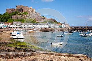 Gorey harbour and Mont Orgueil Castle in Jersey photo