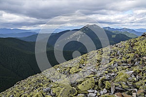 Gorgany mountain range and view to Dovbushanka mountain. Carpathian mountains, Ukraine