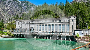 Gorge hydroelectric power plant along the Skagit River Newhalem Washington photo