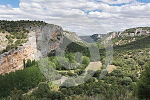 Gorge of the Riaza river and the hidden and ruined hermitage of Casuar in Montejo de la Vega Segovia, Spain