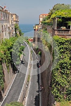 Gorge and road to sea. Sorrento, Italy
