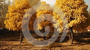 Gorgeous autumn landscape panorama of a scenic forest with lots of warm sunshine. Generative AI