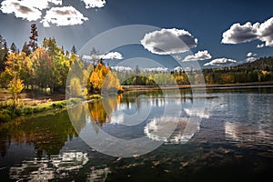 Gorgeous autumn view of the mirror lake of Duck Creek in Dixie National Forest near Cedar Breaks National Monument in Sothern Utah