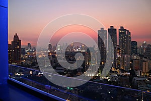 Gorgeous Bangkok urban against the evening sky view from rooftop terrace