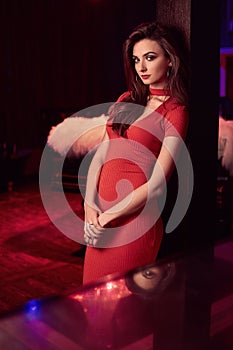 Gorgeous beauty young brunette woman wearing red dress