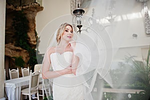 Gorgeous blonde bride with long veil