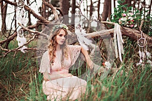 Gorgeous Boho Bride With Dream Catchers In Forest