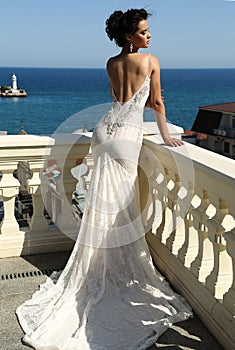 Gorgeous bride in luxurious wedding dress