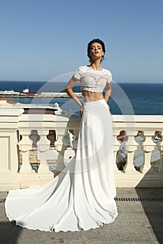 Gorgeous bride in luxurious wedding dress