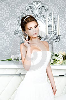 Gorgeous bride in luxury wedding dress. Bride.