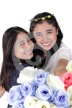 Gorgeous bridesmaid with hand bouquet