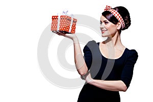 Gorgeous brunette with gift box photo