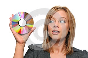 Gorgeous businesswoman holding CD