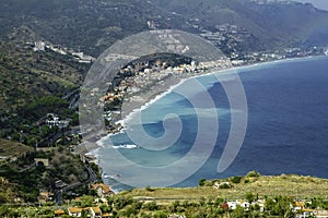 Gorgeous coastline with scenic view of the cristal blue ocean in Taormina in Sicily