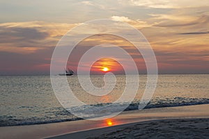 Gorgeous colorful view of sunset on Eagle Beach of Aruba Island. Beautiful nature landscape.