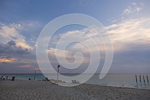 Gorgeous colorful view of sunset on Eagle Beach of Aruba Island. Caribbean.