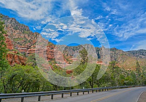 Gorgeous drive, State Route 89a, in the Oak Creek Canyon on Coconino National Forest, Sedona, Arizona.