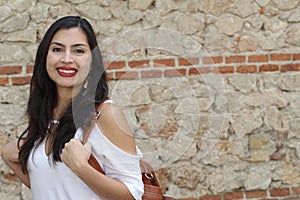 Gorgeous ethnic woman smiling with copy space