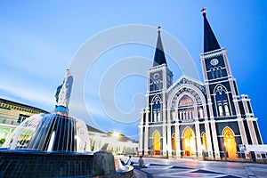 Gorgeous facade of Roman Catholic Diocese of Chanthaburi at twilight