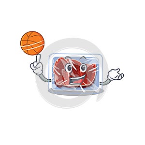 Gorgeous frozen beef mascot design style with basketball