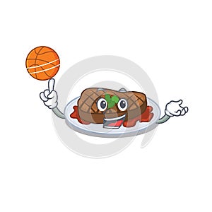 Gorgeous grilled steak mascot design style with basketball