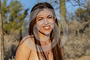 Gorgeous Hispanic Model Poses Topless In The Arizona Desert