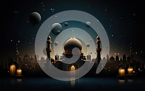 Gorgeous islamic greeting background. Mosque and Arabic Lantern. Ramadan kareem. Eid Mubarak cards for Muslim Holidays