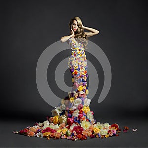 Gorgeous lady in dress of flowers