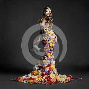 Gorgeous lady in dress of flowers photo