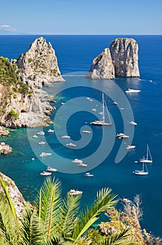 Gorgeous landscape of famous faraglioni rocks on Capri island, Italy