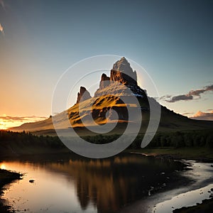 Gorgeous landscape with rising sun on Kirkjufellsfoss waterfall and Kirkjufell mountain, Iceland, Europe. Landscape