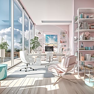 a gorgeous modern office, pastel color