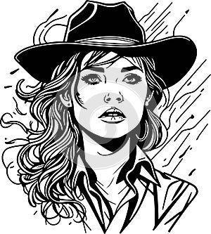 Gorgeous monochrome cowboy woman portrait great vector