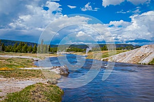 Gorgeous outdoor view of firehole river in the Yellowstone national park