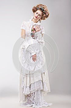 Gorgeous Outre Female in Lacy White Dress with Flowers