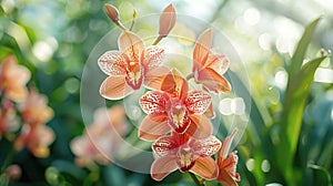 Gorgeous Phalaenopsis orange blossom orchids in full bloom, with intricate petals and vibrant hues