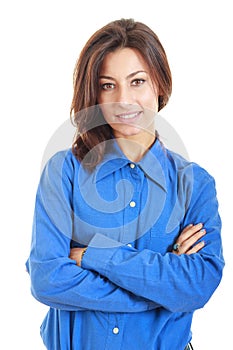 Gorgeous professional business woman in shirt looking at camera