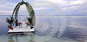 Gorgeous raft on water for different ceremonies. Maldives, Indian Ocean. Beautiful background