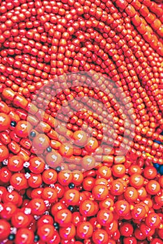 Gorgeous red and colorful beads. Close up