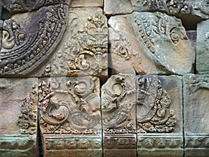 Gorgeous relief on the pediment of the ancient temple complex in Buriram, Thailand