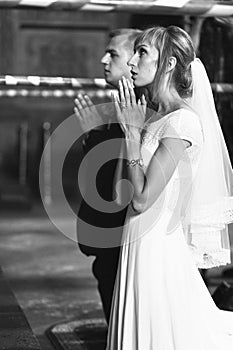 Gorgeous romantic happy bride and groom having wedding ceremony