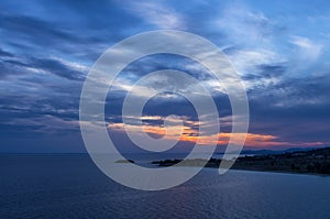 Gorgeous sea and sky colors in the dusk, Sithonia, Chalkidiki, Greece